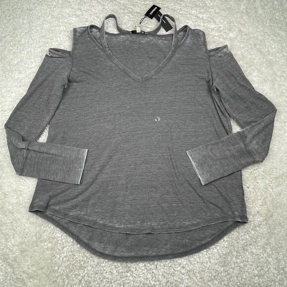 Express One Eleven Washed Out Gray Cold Shoulder Top Large NEW - Picture 2 of 10